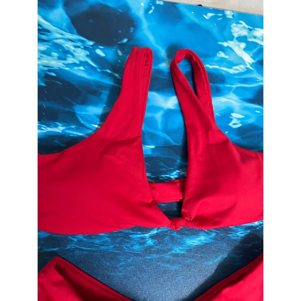 ☀️Unbranded Red Knot Front Bikini Set High Cut V-Waist Swimsuit Two Piece Womens